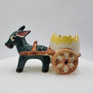 Vintage Pottery Donkey with Cart Planter Japan Art Decorative Hand Painted